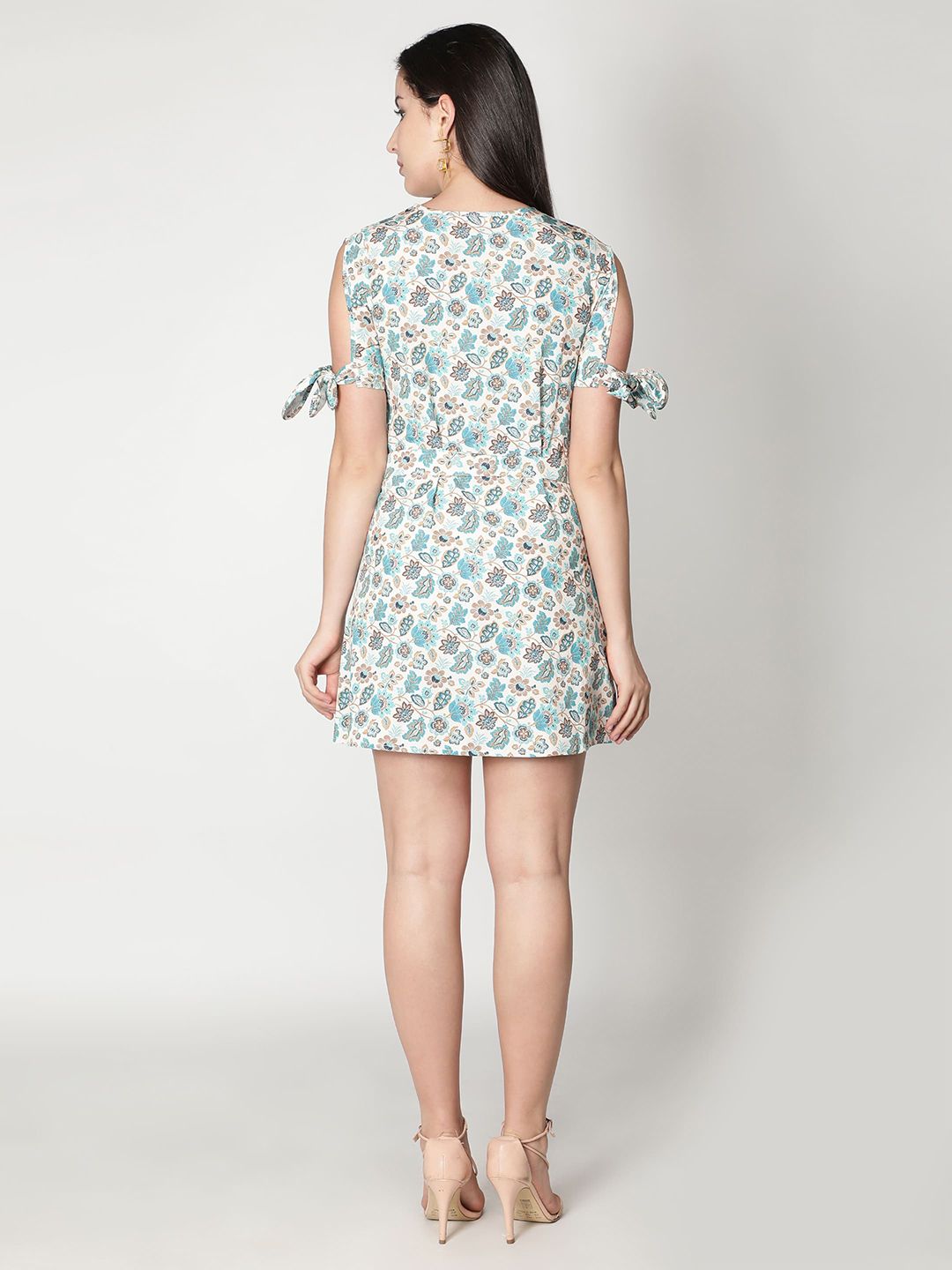 Aurtich White & Blue Floral Crepe Mini Dress