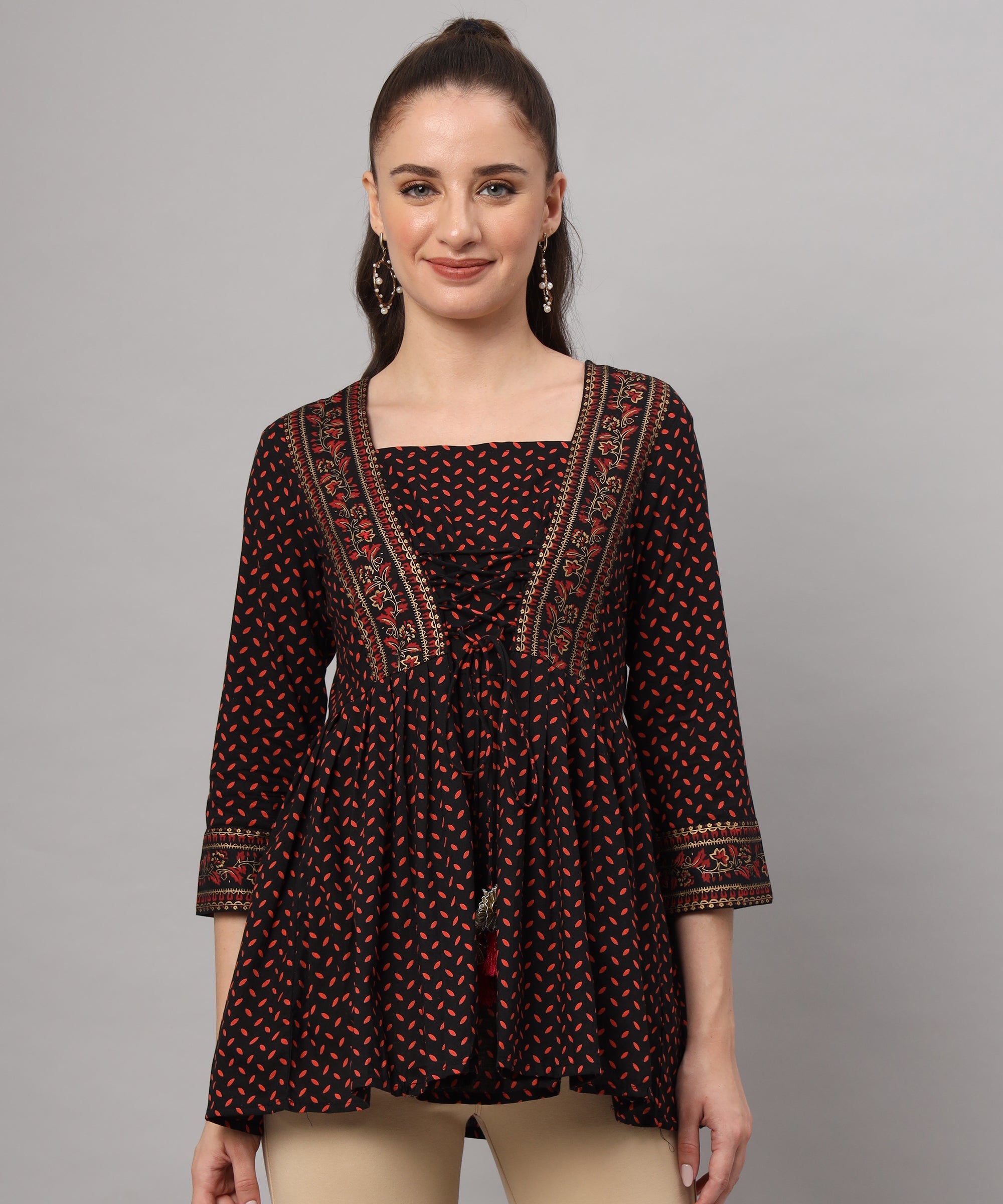 Black and Red Printed Tunic Top