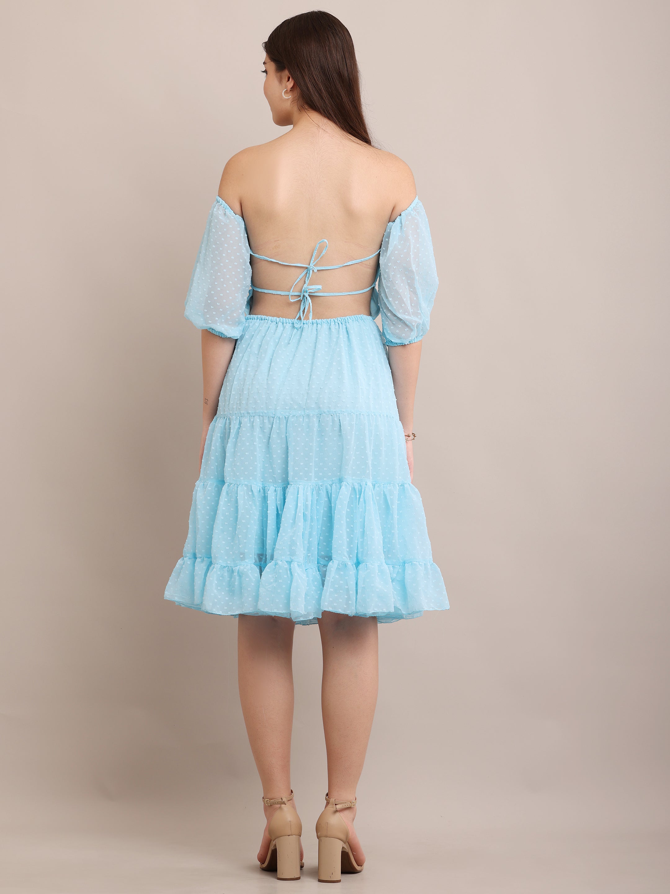 Light Blue Off-Shoulder Ruffle Midi Dress